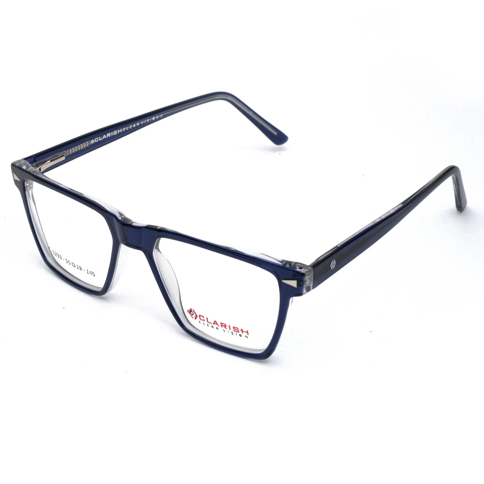 Clarish™ C-1233 — Teal Horn / Navy rectangle cellulose acetate optical frame, front view