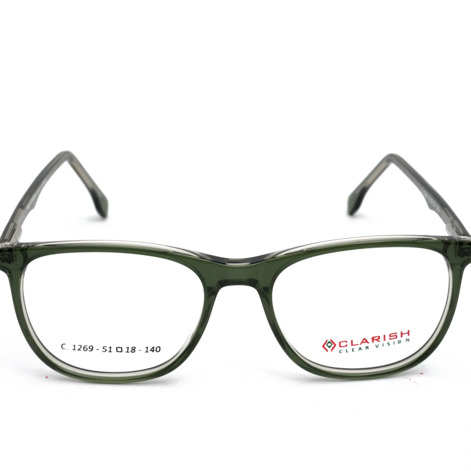 Clarish™ C-1269 — Olive / Crystal soft square cellulose acetate optical frame, front view