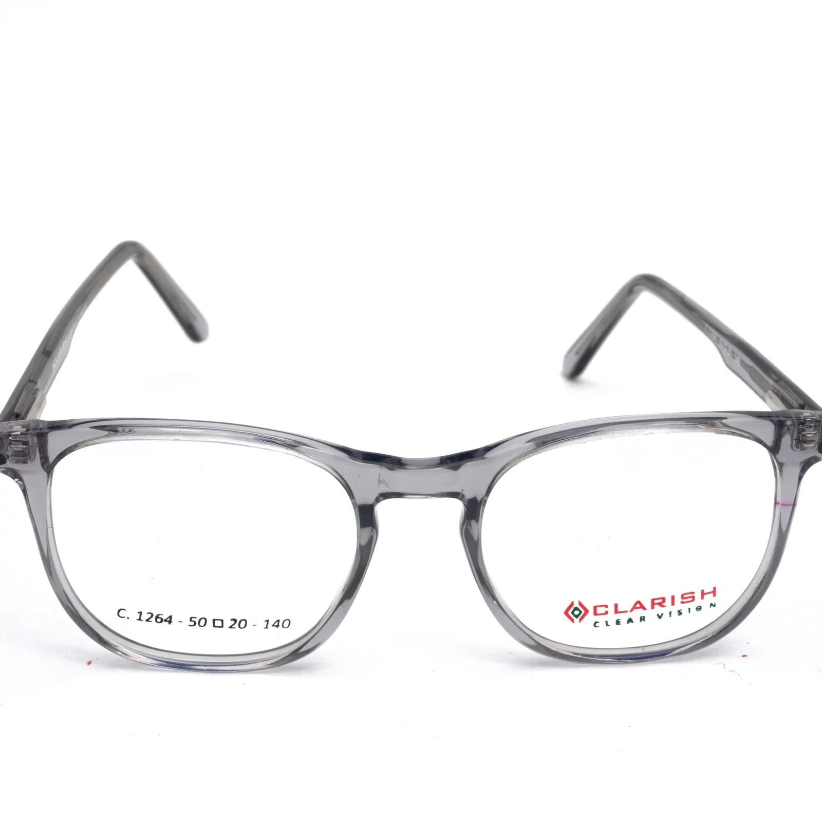 Clarish™ C-1264 — Crystal Grey panto round cellulose acetate optical frame, front view