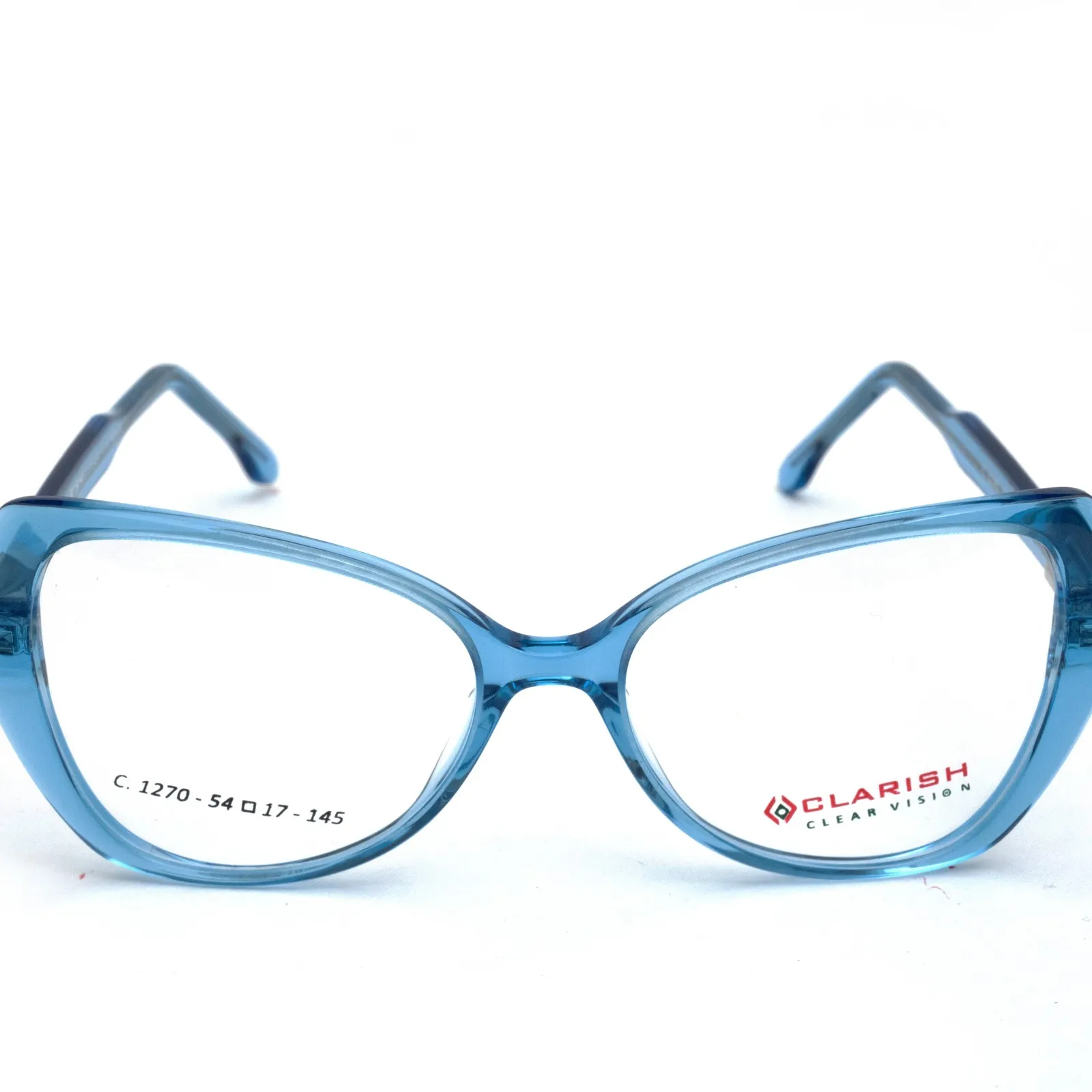 Clarish™ C-1270 — Crystal Blue cat-eye cellulose acetate optical frame, front view