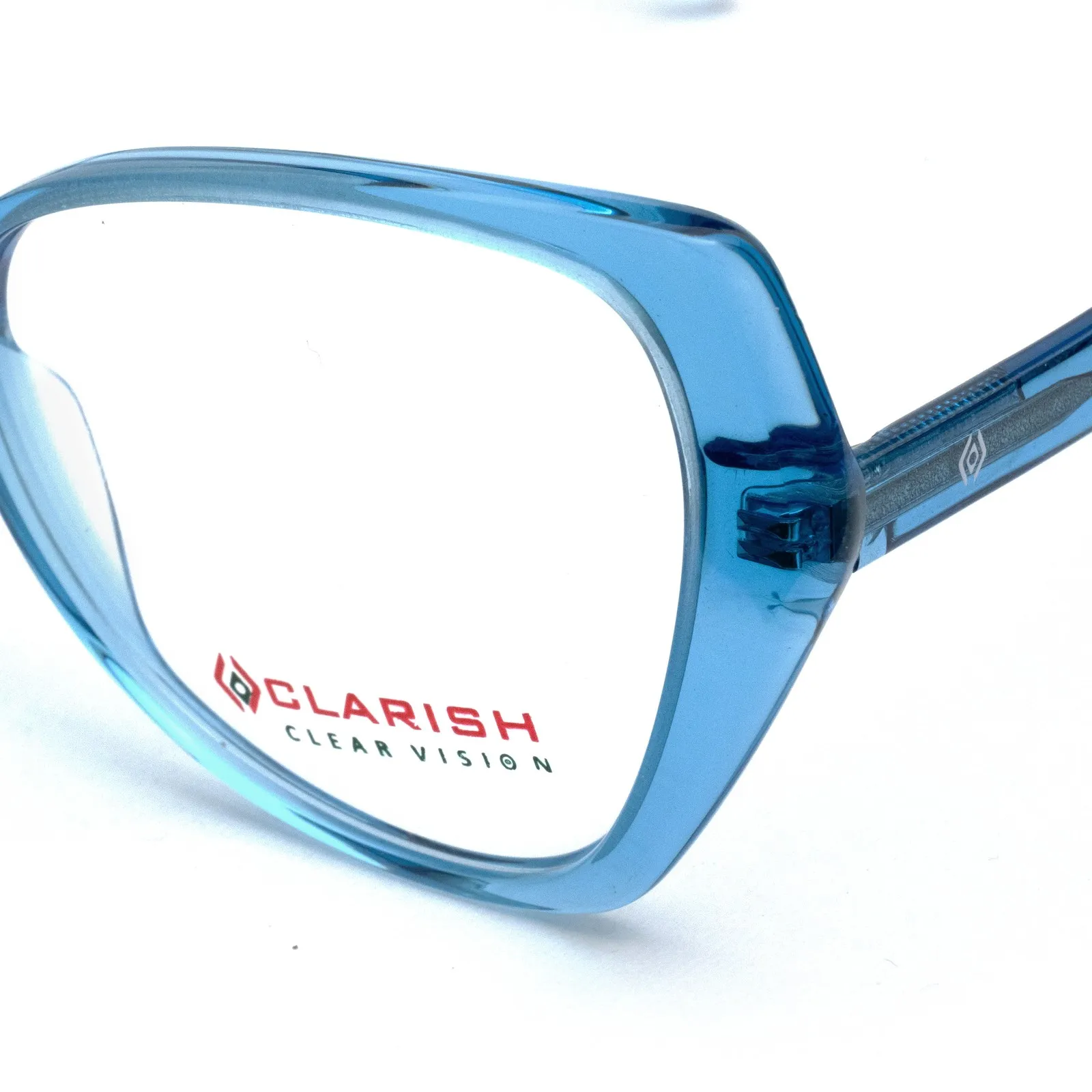 Rim and bridge detail of the Clarish™ C-1270 in transparent blue acetate