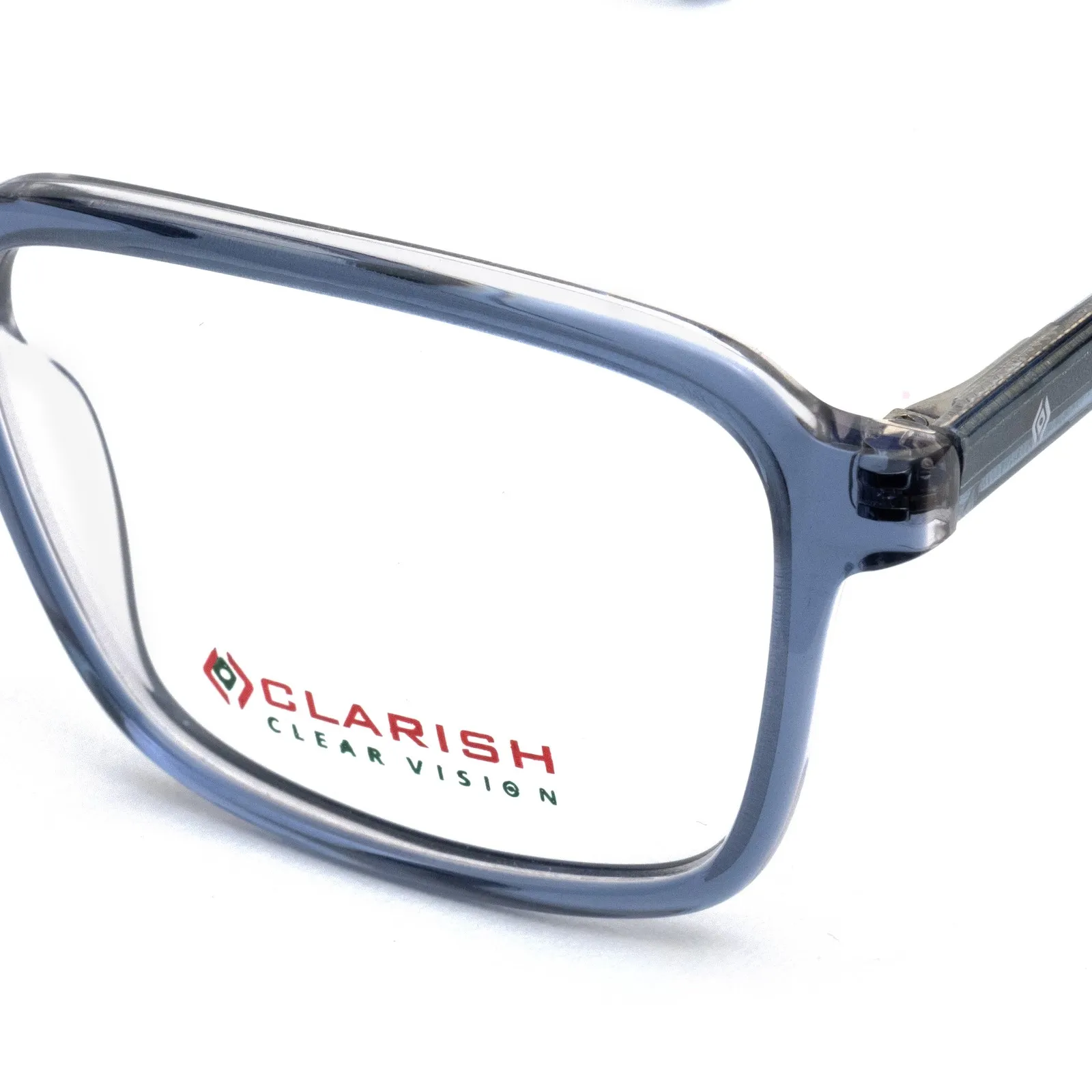 Temple detail of the Clarish™ C-1271 showing the printed brand mark and size marking